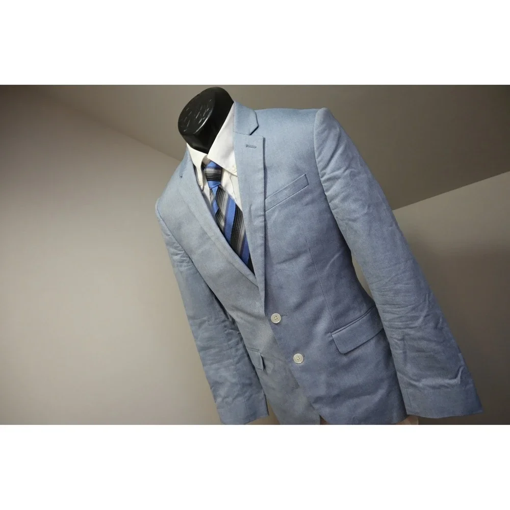 Express Blazer Mens 36S Light Blue Two Button Notch Lapel Slim Fit